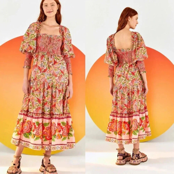 Anthropologie Farm Rio Macaw Flight Smocked Dress Size Medium NWOT $270 - Picture 1 of 16